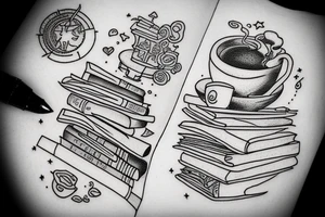 Reading books in space with a cup of coffee tattoo idea