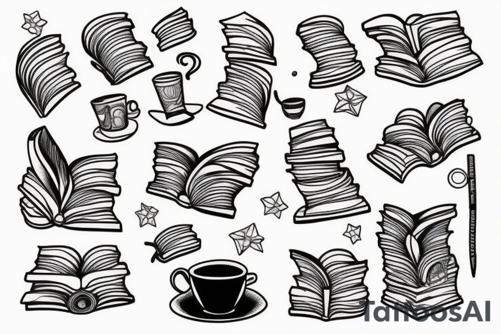 Reading books in space with a cup of coffee tattoo idea