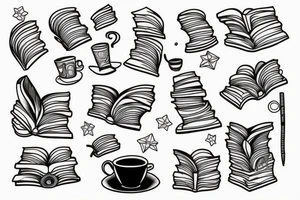 Reading books in space with a cup of coffee tattoo idea