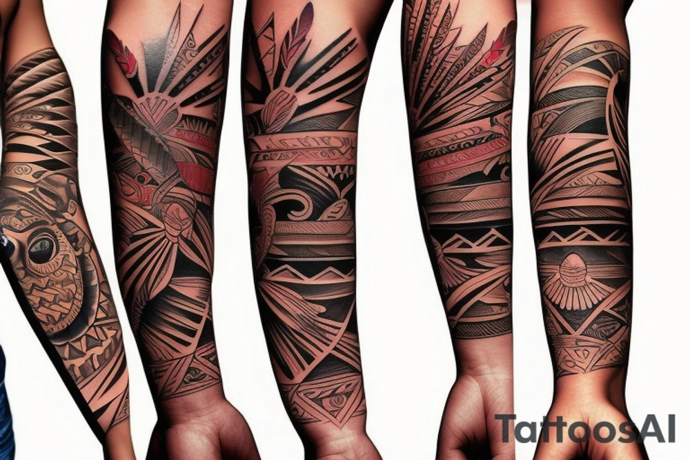 native American themed full arm sleeve tattoo idea