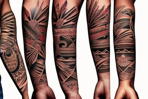 native American themed full arm sleeve tattoo idea