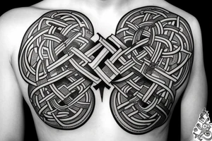 A leviathan cross bound by an endless knot covered in roses tattoo idea