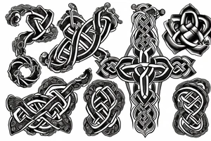 A leviathan cross bound by an endless knot covered in roses tattoo idea