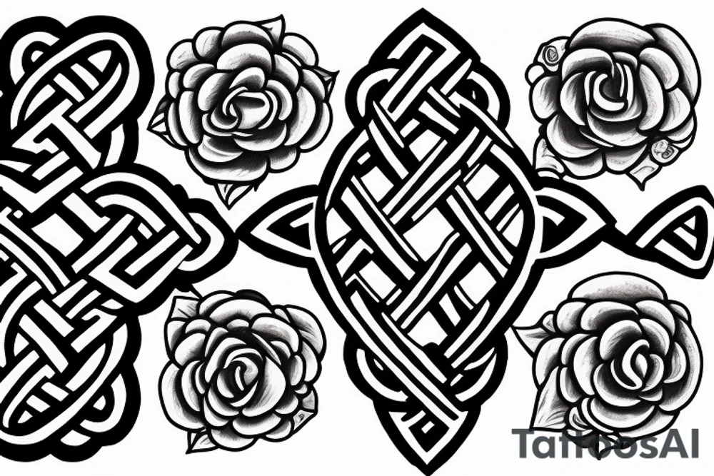 A leviathan cross bound by an endless knot covered in roses tattoo idea