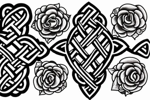 A leviathan cross bound by an endless knot covered in roses tattoo idea