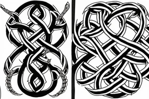 A leviathan cross bound by an endless knot covered in roses tattoo idea