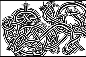 A leviathan cross bound by an endless knot covered in roses tattoo idea