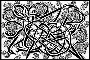 A leviathan cross bound by an endless knot covered in roses tattoo idea