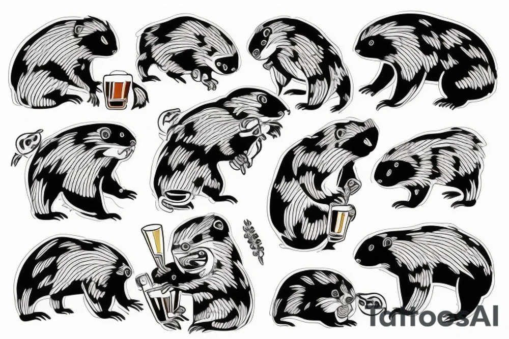 Beaver drinking beer tattoo idea