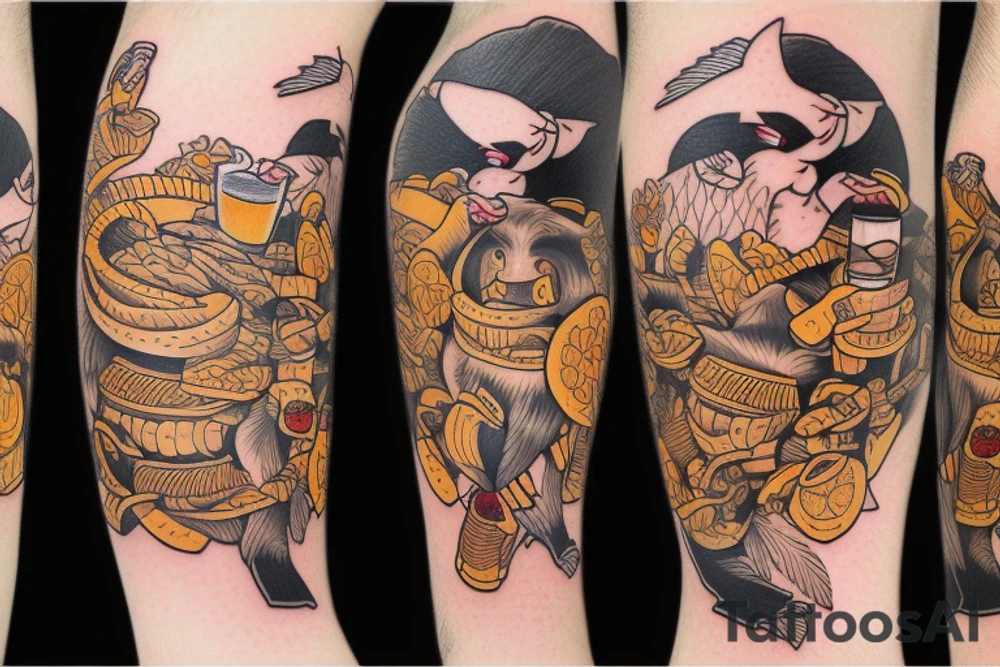 Beaver drinking beer tattoo idea