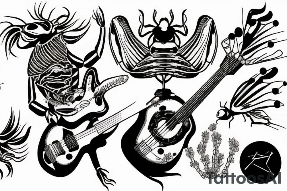 Cockroach playing guitar tattoo idea