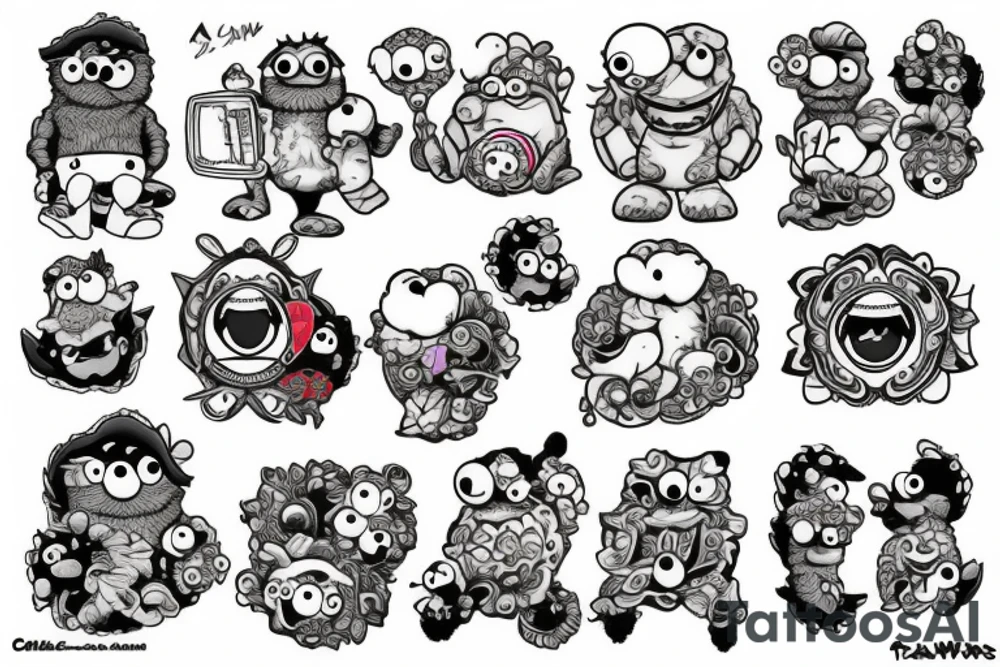 Laws inspired tattoos with Cookie Monster and Elmo and stars tattoo idea