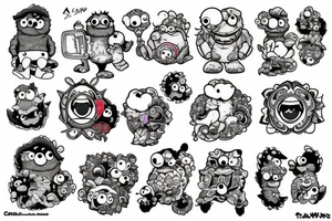 Laws inspired tattoos with Cookie Monster and Elmo and stars tattoo idea