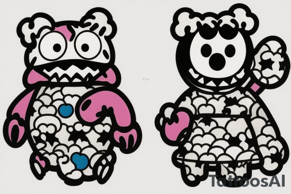 Kaws inspired tattoos with Cookie Monster and Elmo and stars tattoo idea