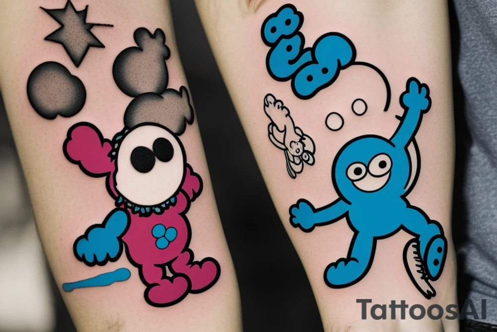 Kaws inspired tattoos with Cookie Monster and Elmo and stars tattoo idea