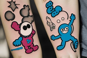 Kaws inspired tattoos with Cookie Monster and Elmo and stars tattoo idea