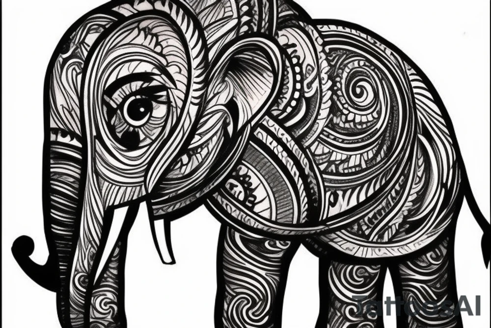 Real indian elephant half Indian design tattoo idea