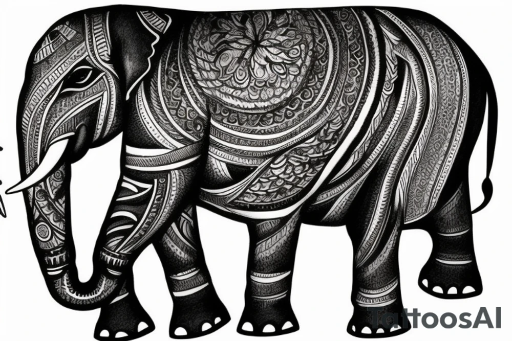 Real indian elephant half Indian design tattoo idea
