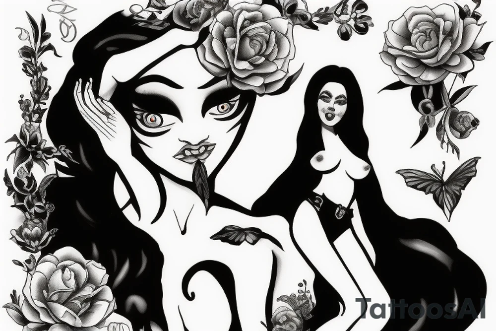 Black and white mixture between a sexy smurfette and a sexy madonna del dias del muretos tattoo idea
