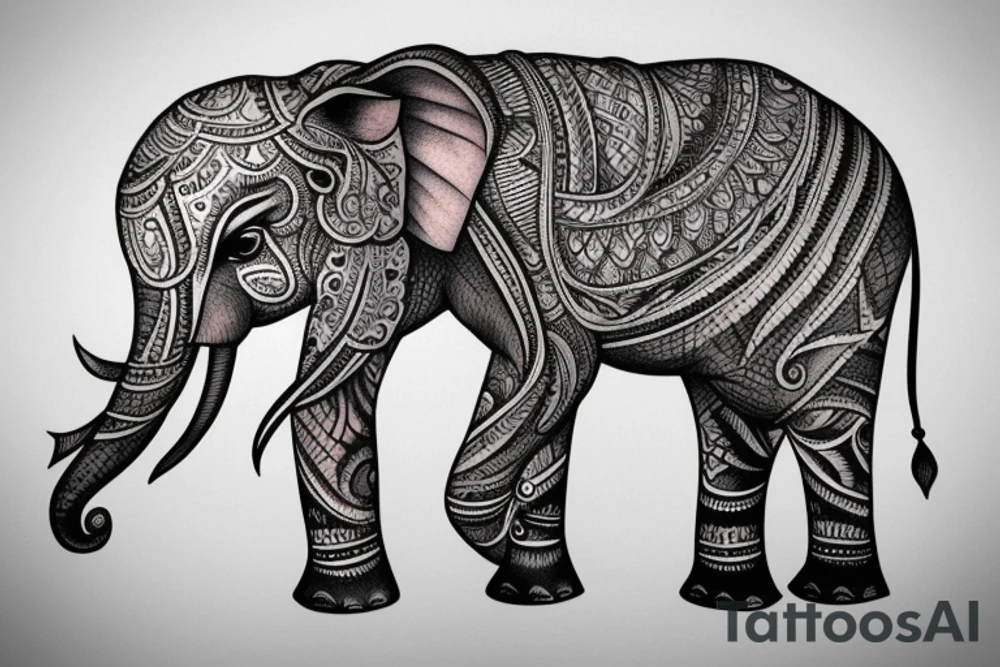 Indian Elephant realistic half Indian design tattoo idea
