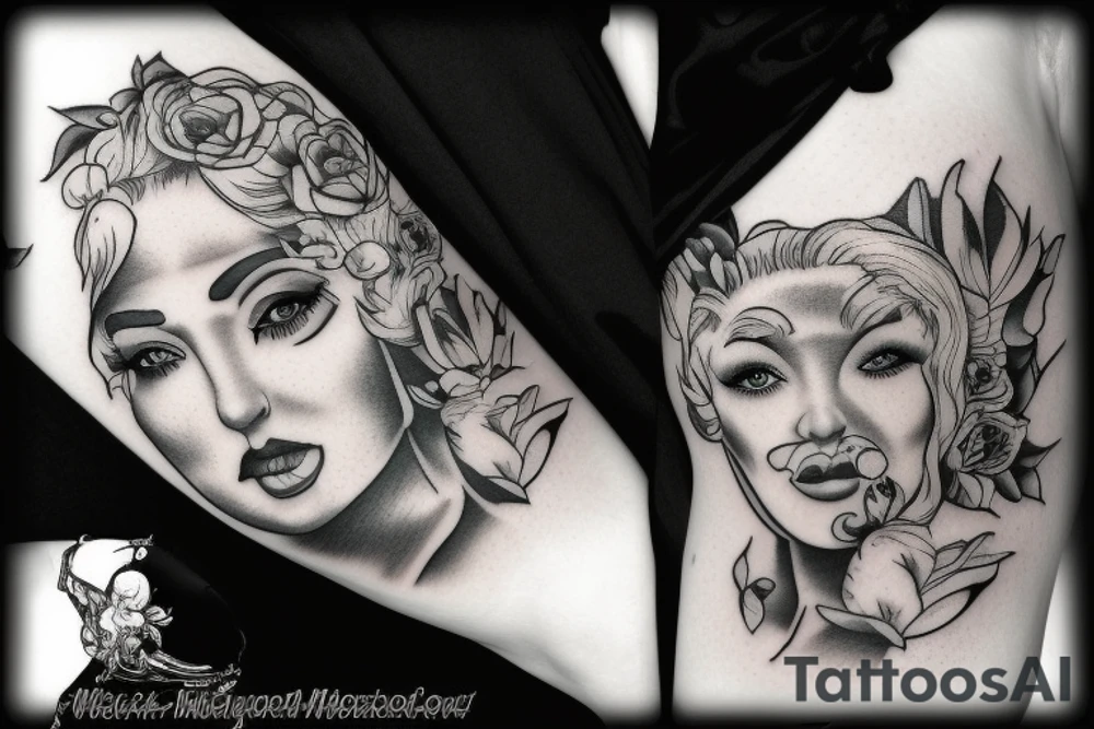 Black and white mixture between a sexy smurfette and a sexy madonna del dias del muretos tattoo idea