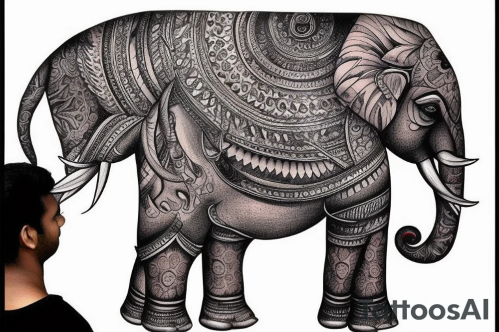 Indian Elephant realistic half Indian design tattoo idea