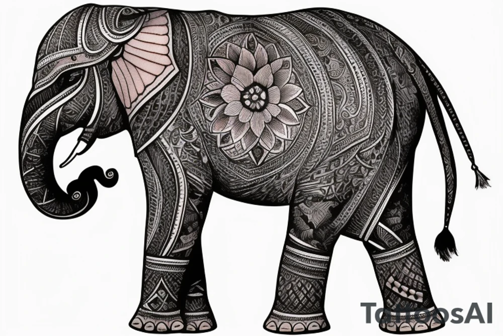 Indian Elephant realistic half Indian design tattoo idea
