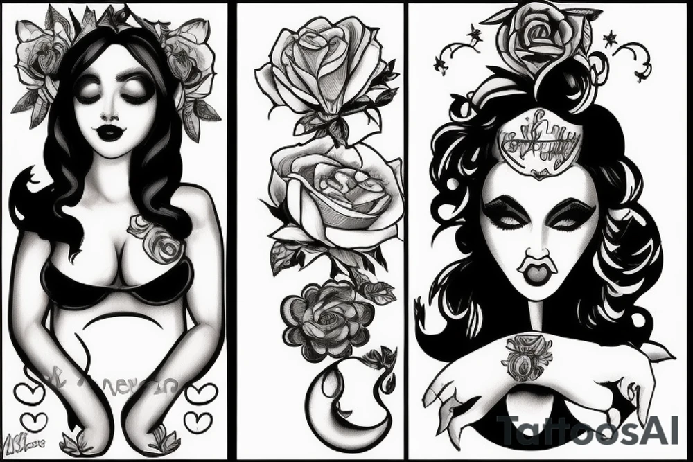 Black and white mixture between a sexy smurfette and a sexy madonna del dias del muretos tattoo idea