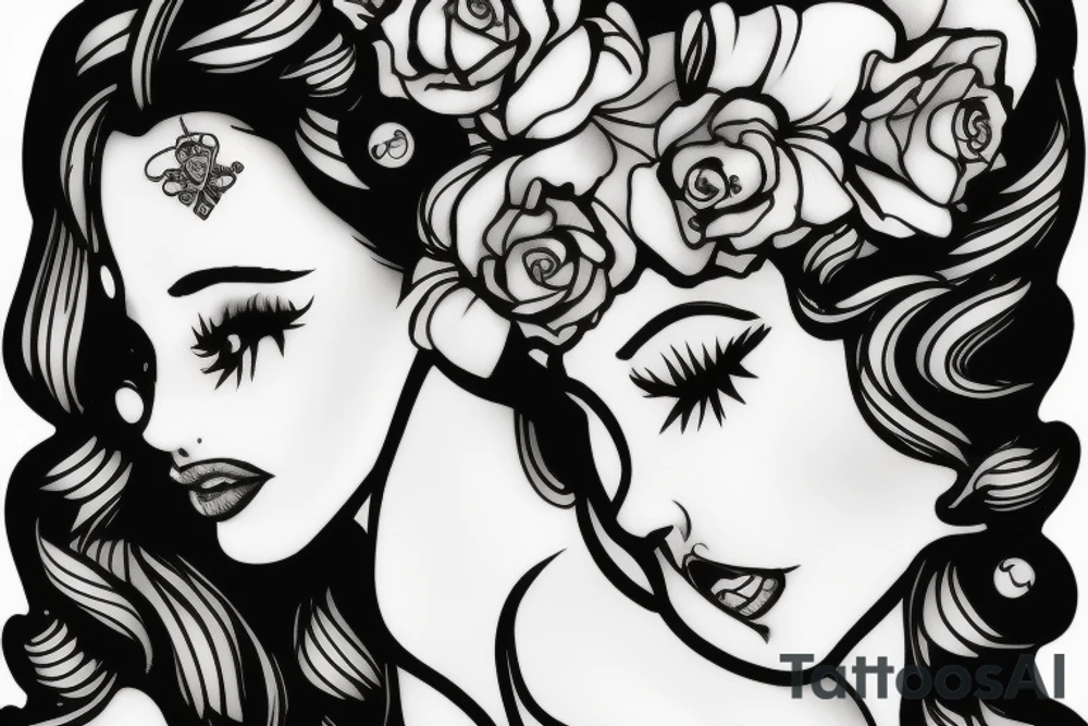 Black and white mixture between a sexy smurfette and a sexy madonna del dias del muretos tattoo idea