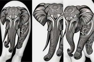 Indian elephant head half flowers tattoo idea