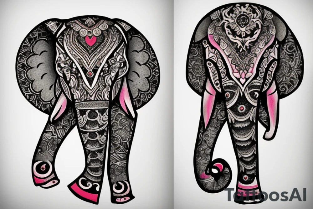 Indian elephant head half flowers tattoo idea