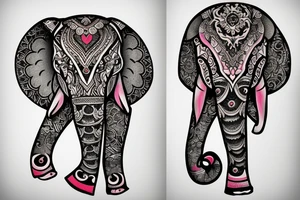 Indian elephant head half flowers tattoo idea