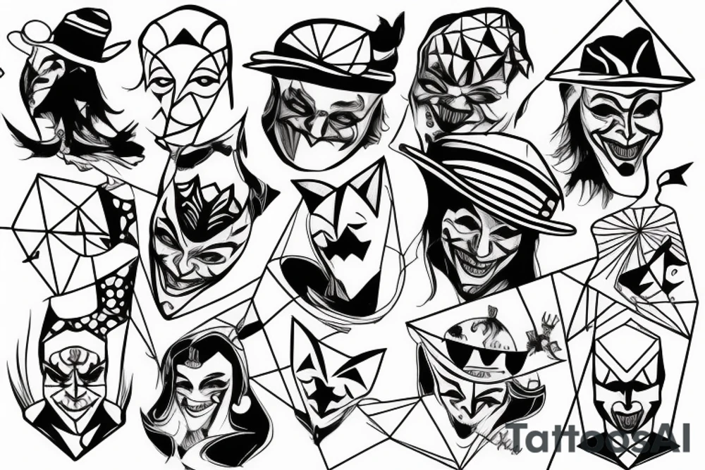 geometric joker hat tattoo idea