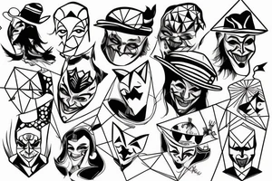 geometric joker hat tattoo idea