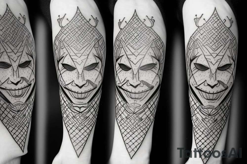 geometric medieval joker hat tattoo idea