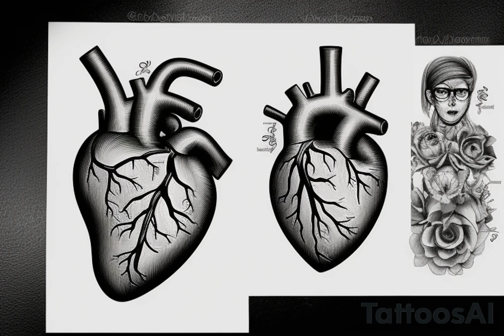 anatomical heart and eyeglasses tattoo idea