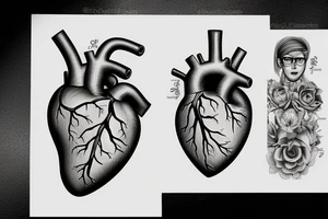anatomical heart and eyeglasses tattoo idea
