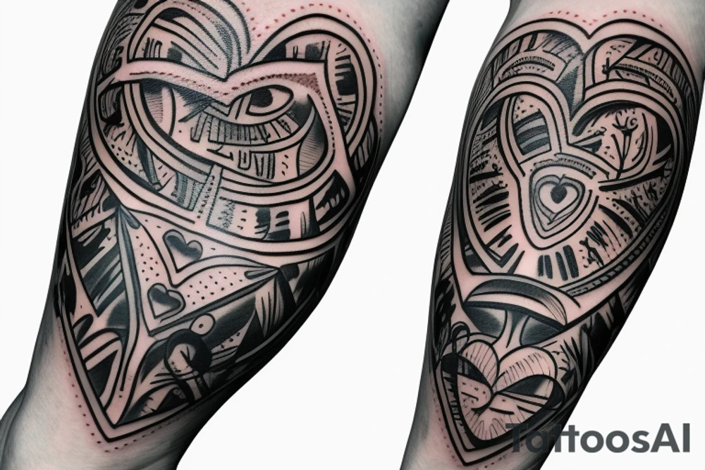 anatomical heart and eyeglasses tattoo idea