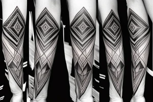Geometric tattoo with layers and some geometric pattern fading into blackout for a neck tattoo tattoo idea