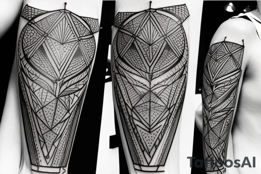 Geometric tattoo with layers and some geometric pattern fading into blackout for a neck tattoo tattoo idea