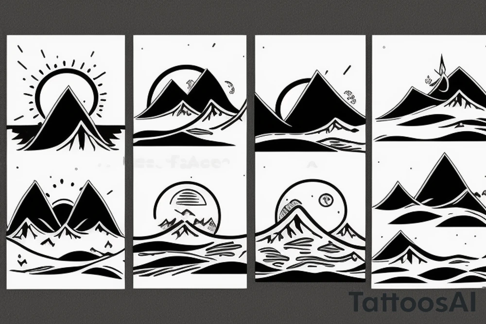 Sunrise over the mountains flipping into a sunset over waves tattoo idea Sunrise over the mountains flipping into a sunset over waves tattoo idea