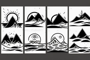 Sunrise over the mountains flipping into a sunset over waves tattoo idea