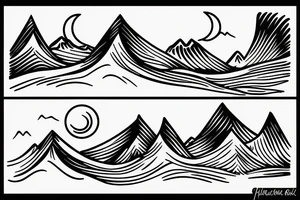 Sunrise over the mountains flipping into a sunset over waves tattoo idea