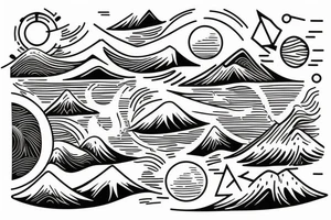 Sunrise over the mountains flipping into waves and a sunset over the ocean tattoo idea