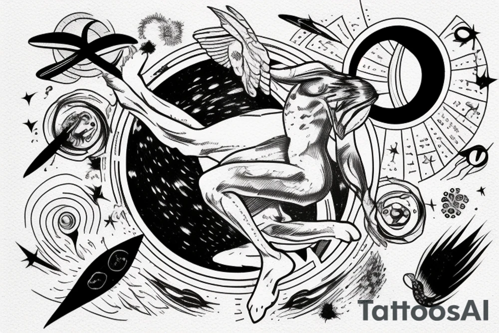 Icarus falling into a black hole with space elements tattoo idea Icarus falling into a black hole with space elements tattoo idea