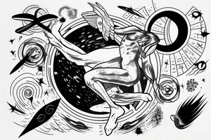 Icarus falling into a black hole with space elements tattoo idea