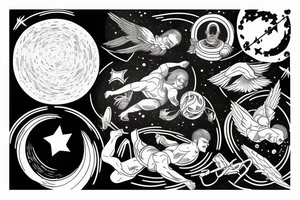 Icarus falling into a black hole with space elements tattoo idea