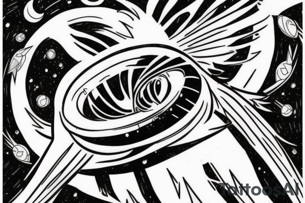 Icarus falling into a black hole with space elements tattoo idea