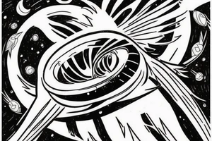 Icarus falling into a black hole with space elements tattoo idea