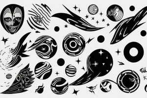 Icarus falling into a black hole with space elements tattoo idea